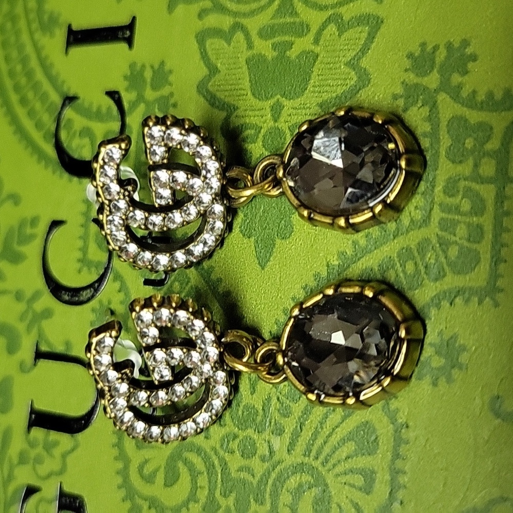 Gucci Crystal, Smokey Topaz Earings, New